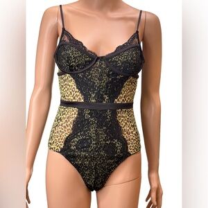 AFRM Leopard and Black Lace Bodysuit Small